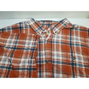 Hobbs Creek Mens‎ Seersucker Shirt XL Orange Striped Short Sleeve Button Up